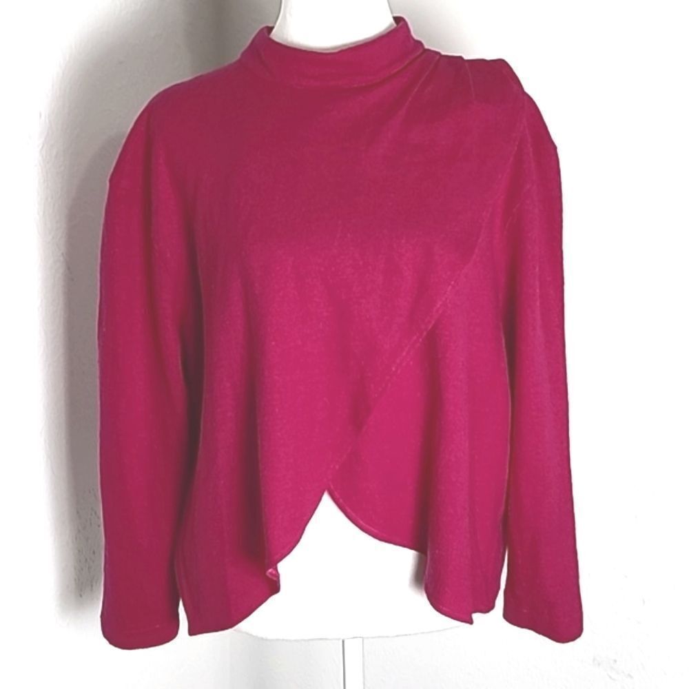 Richard Dayhoff Rose Pink Faux Wrap Vintage Top, Mock Turtleneck, Wool, Sz Large